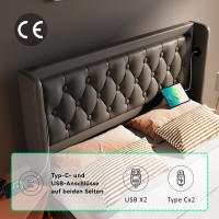 Cama de almacenamiento hidráulico de Material de PU Negro, Cabeza de Cama de almacenamiento with Carga USB type C, función LED de 3 lados (with colchón) - details 2