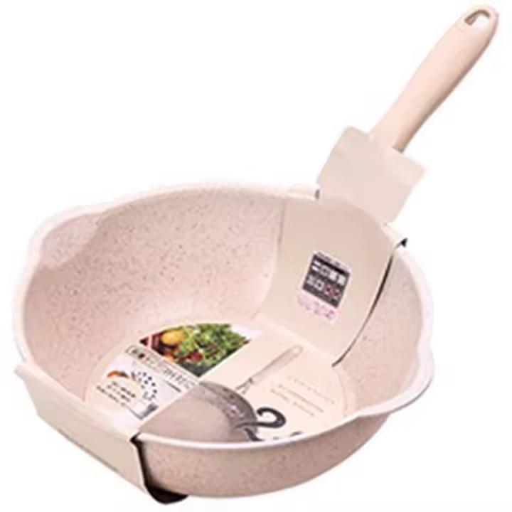 Sartén de piedra de fondo grueso, sartenes antiadherentes multifunción, olla de turrón profundo, sartén Wok de boca grande, 20cm - 1