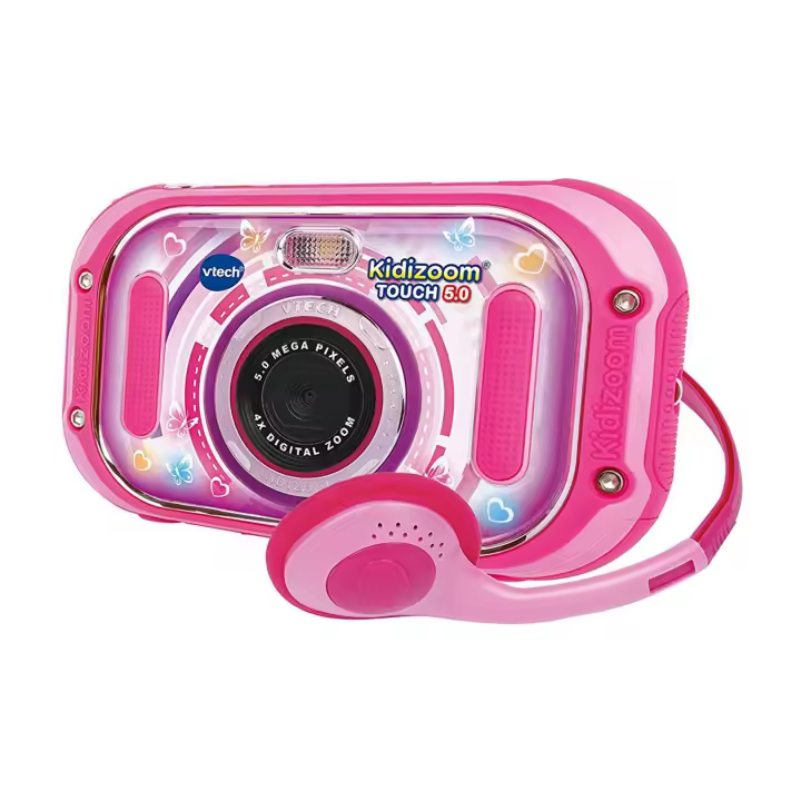 VTech - Kidizoom Touch 5.0 Rosa 163557: Cámara Digital Infantil +5 Años. 5 Mpx. 10 Funciones y 6 Juegos. Incluye Auriculares y Cable USB. ¡Fotos, Vídeos, Música y Diversión al Alcance de Tu Mano! - 1