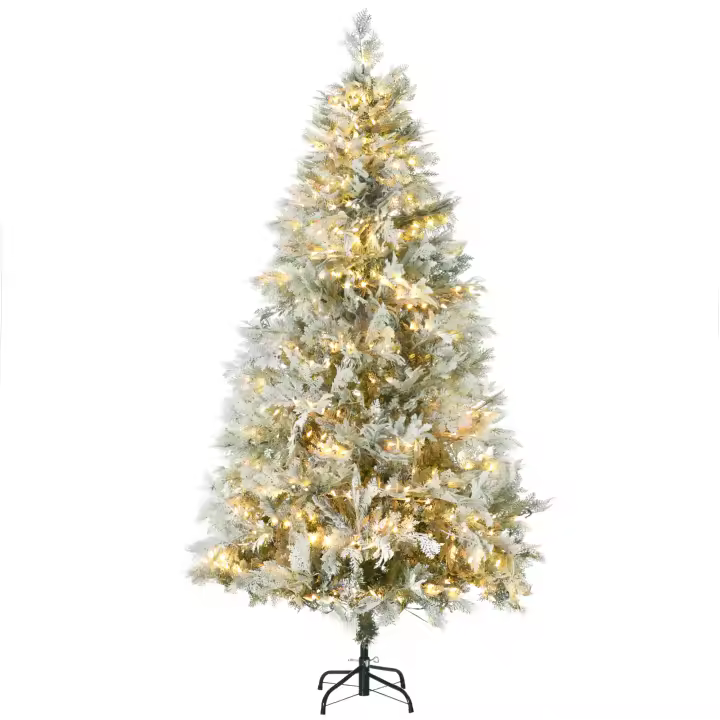 HOMCOM Árbol de Navidad Artificial 180 cm con 300 Luces LED Blancas Cálidas Árbol de Navidad Nevado con 577 Ramas Forma de Ciprés Base Plegable Decoración Navideña - 1