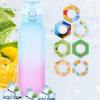 Botella De Agua Con Sabor De 1000ML Y 7 Cubos De Sabor Portátil Para Viajes Senderismo Escalada Deporte Al Aire Libre Color Azul Morado Negro Y Blanco - details 0