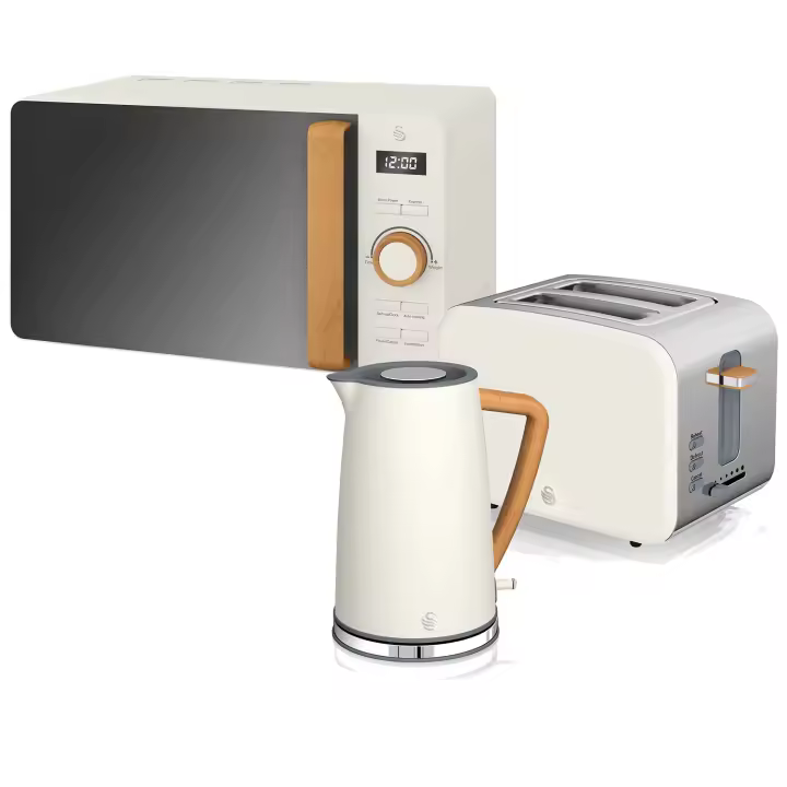 SWAN STRP1060WHTNEU Nordic Set Desayuno, Hervidor Agua 1,7L, Tostadora  2 rebanadas, Microondas 20L Digital, Diseño, 2200W, Blanco - 1