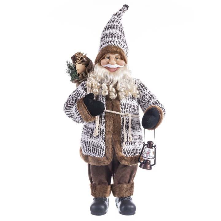Lola Home Papá Noel con Farol de Tela Crochet y Pelo marrón de 60 cm - LOLAhome