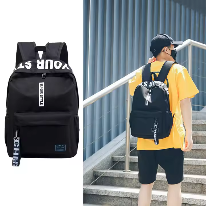Mochila Casual De Nylon Impermeable De Gran Capacidad En Color Sólido Bolsa Escolar Cierre De Cremallera Estilo Moda - 1