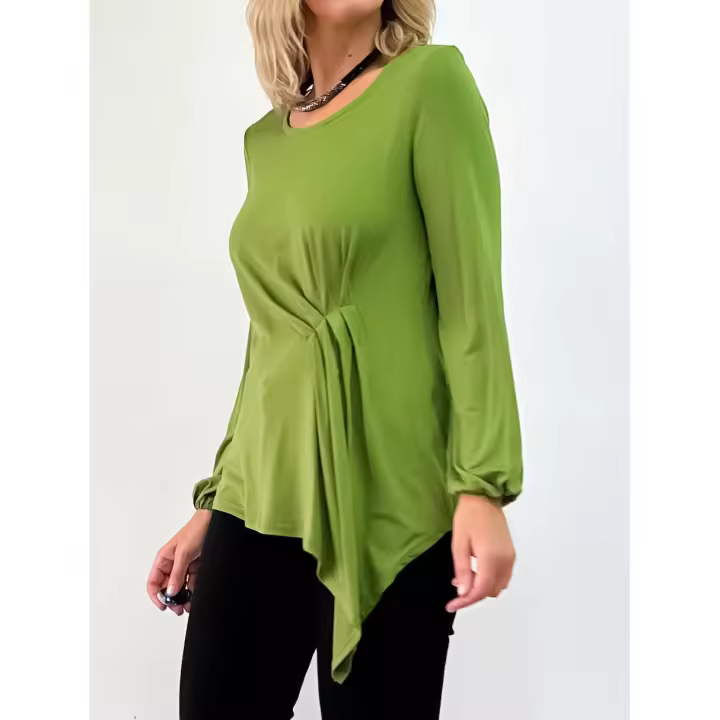Camiseta VICTORIA MORENO de Punto Liso Viscosa Manga Larga con Goma en el Puño y Detalle de Pliegues en Lateral - Talla Grande - 1