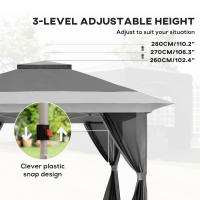 Outsunny Carpa Plegable Gazebo 3,6x3,6 m Cenador Plegable con 4 Paredes Laterales de Malla Anti-UV Altura Ajustable Bolsa de Arena y Bolsa de Transporte para Camping Fiestas - details 4