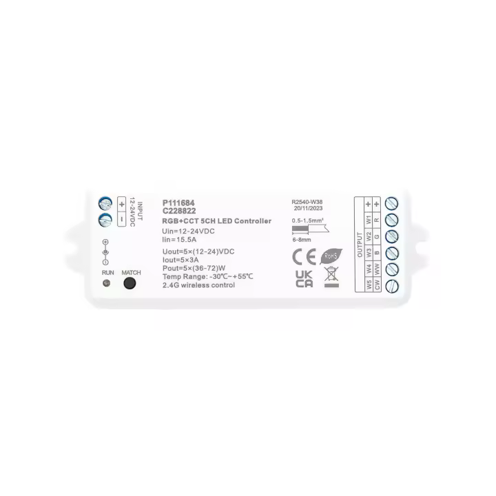 Ledkia Controlador Regulador LED 12/24V DC para Tira LED RGBWW compatible con Mando RF RGBWW - 1