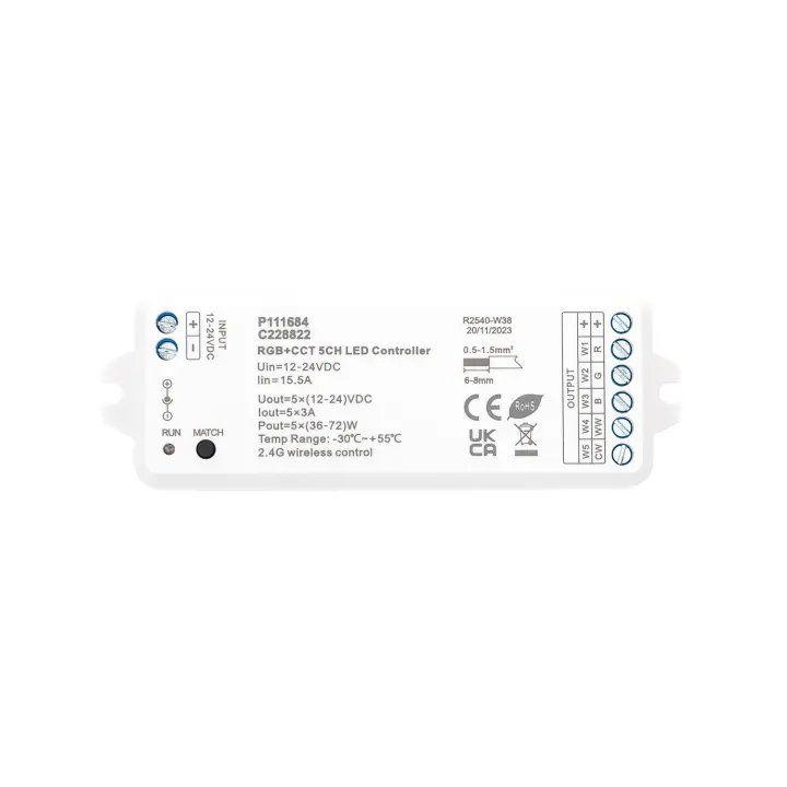 Ledkia Controlador Regulador LED 12/24V DC para Tira LED RGBWW compatible con Mando RF RGBWW - 1