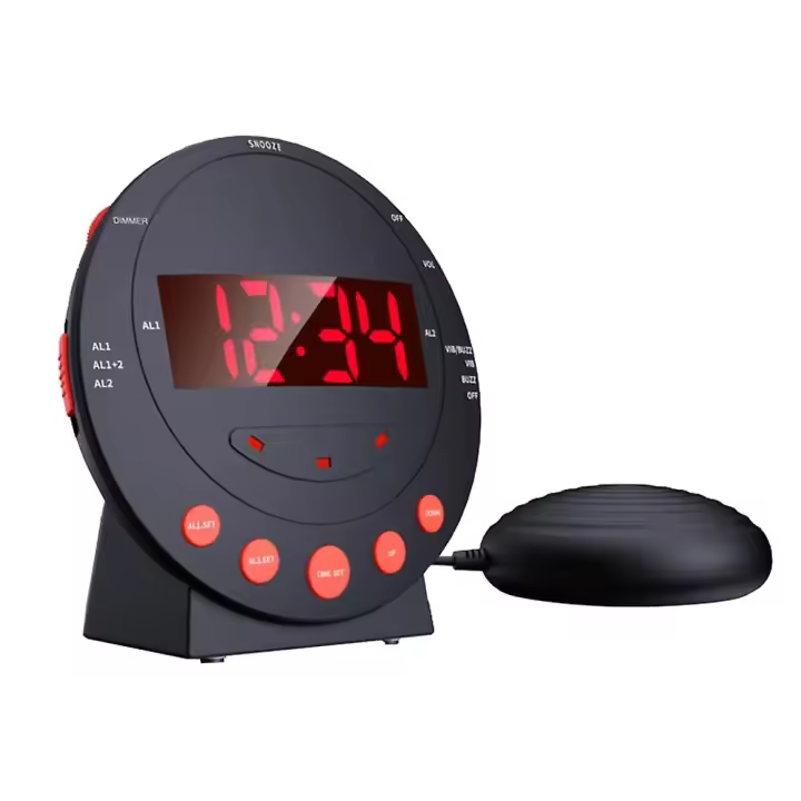 Reloj despertador Ruidoso con agitador de Cama Reloj despertador Vibrant with Brillo de Luz de flash Snooze ajustable - 1