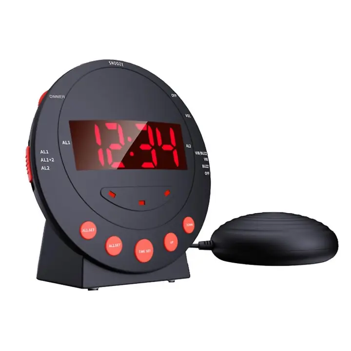 Reloj despertador Ruidoso con agitador de Cama Reloj despertador Vibrant with Brillo de Luz de flash Snooze ajustable - 1