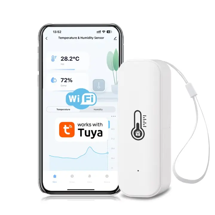 Sensor De Humedad Y Temperatura WiFi Tuya Color Blanco Para Hogar Inteligente Batería Recargable Monitoreo Por APP Alexa Google - 1