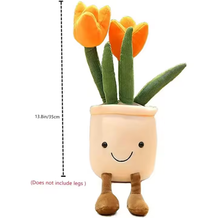 Peluche de tulipán naranja de 35 cm, forma de maceta, suave y esponjoso, ideal como cojín para abrazar. - 1