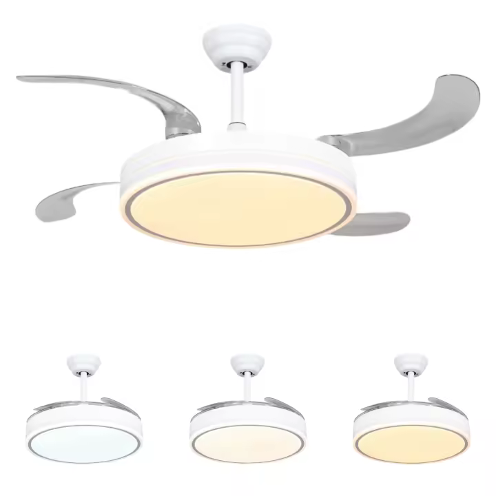Ventilador de techo con luz LED 36W Blanco en 3 Temperaturas de Luz con Mando a Distancia -Motor DC Eficiente y Silencioso, 3 tonalidades, aspas desplegables retráctiles, 6 velocidades, control remoto, memoria, temporizador (ventilador-001 6990 D7) - 1