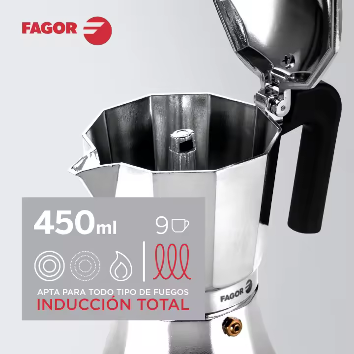 Fagor Cupy - Cafetera Italiana de Aluminio Extra-Grueso, Todo Tipo de Cocinas, Inducción, NO APTA PARA LAVAVAJILLAS, Diseño Ergonómico - 1