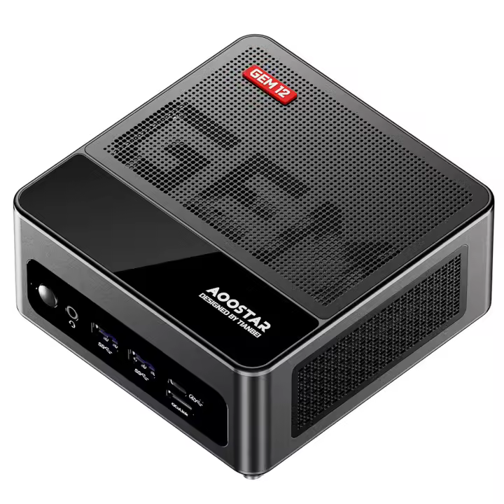 AOOSTAR GEM12 Mini PC AMD Ryzen 7 8845HS/Ryzen 9 6900HX 32GB RAM DDR5 1TB SSD PCle 4.0 HDMI 2.1+DP 1.4+USB 4+Type-C 4K 120Hz con soporte para cuatro pantallas, WiFi 6, Bluetooth 5.2, 2*2.5G LAN, 2*USB3.2, 2*USB2.0, 1*Oculink - 1