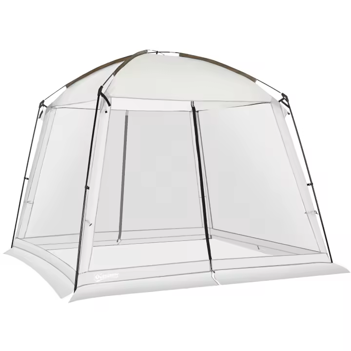 Outsunny Carpa de Jardín 3x3 m Cenador para 6-8 Personas con 4 Mosquiteras y 2 Puertas Protección UV50+ Incluye Bolsa de Transporte para Terraza Patio Exterior Blanco - 1