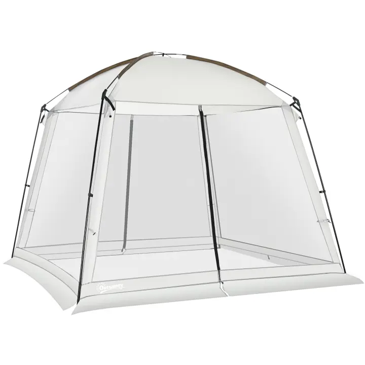Outsunny Carpa de Jardín 3x3 m Cenador para 6-8 Personas con 4 Mosquiteras y 2 Puertas Protección UV50+ Incluye Bolsa de Transporte para Terraza Patio Exterior Blanco - 1