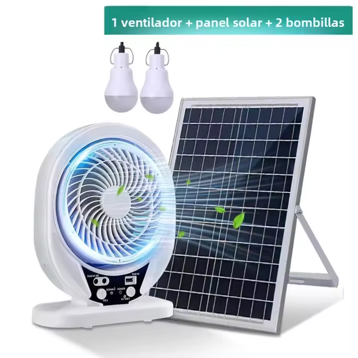 Lámpara Solar Con Ventilador Y Panel Solar Recargable LED Para Exteriores Luz De Camping Solar AC DC Moderna IP65 ABS - 1