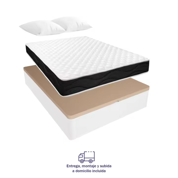 DUÉRMETE ONLINE Pack Canapé Abatible Romero - Gran capacidad + Colchón Viscoblack Reversible - Viscoelástico  (ENVIO Y MONTAJE INCLUIDO) (OBSEQUIO ALMOHADAS) Todo Fabricado en España - 1