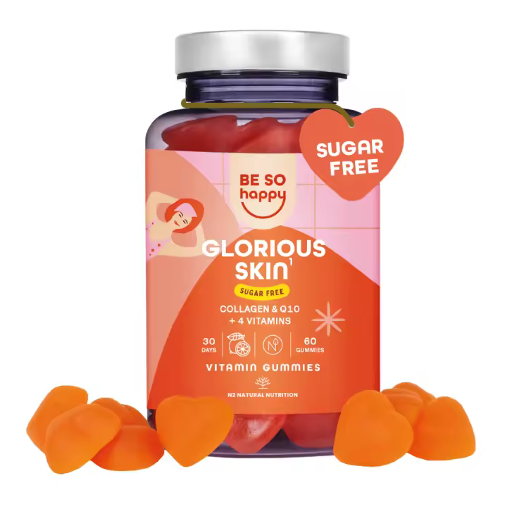 Gominolas con Colágeno y Coenzima Q10 Sabor Naranja. 60 Gominolas (30 Días). Sin Lactosa y Sin Gluten. BeSoHappy - 1