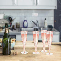 5PCS Creativos Flutes De Champán Plásticos Desechables Con Polvo De Oro Y Pierna Alta Para Bodas Y Fiestas Copas De Vino De Coctel Ecológicas - details 1