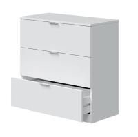 Meimon Cómoda con 3 cajones, 80x77x38 cm, estructura en melamina E1 de 15 mm, cantos melamínicos, cajones en MDF lacado (12/3 mm), guías metálicas no extraíbles, tiradores de aluminio, tacos ABS, carga total 18 kg, blanco, diseño funcional y resistente - details 3