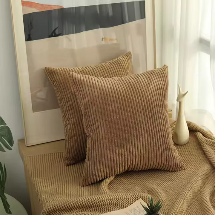 Funda De Cojín Decorativa De Terciopelo Con Rayas De Maíz Y Color Sólido Para Sofá Cama JAF010 Suave Y Transpirable - 1