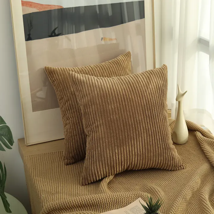 Funda De Cojín Decorativa De Terciopelo Con Rayas De Maíz Y Color Sólido Para Sofá Cama JAF010 Suave Y Transpirable - 1