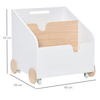 HOMCOM Caja de Almacenamiento de Madera para Juguetes 2 Secciones con Ruedas Asa Librería Infantil con Ruedas para Habitación de Niños 40x43x43 cm Blanco y Natural - details 2