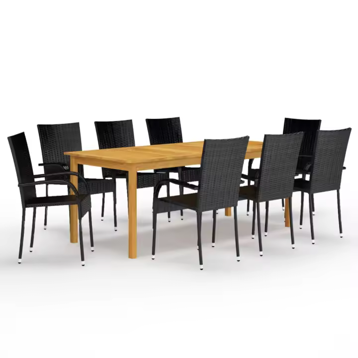 vidaXL Juego de comedor de jardín de 9 piezas negro - 1
