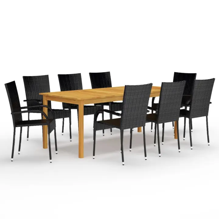 vidaXL Juego de comedor de jardín de 9 piezas negro - 1