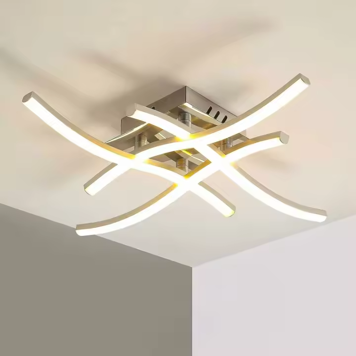 Luz de techo LED de diseño curvo moderno, 24W, 4 luces curvadas para salas de estar y dormitorios, Blanco cálido - 1