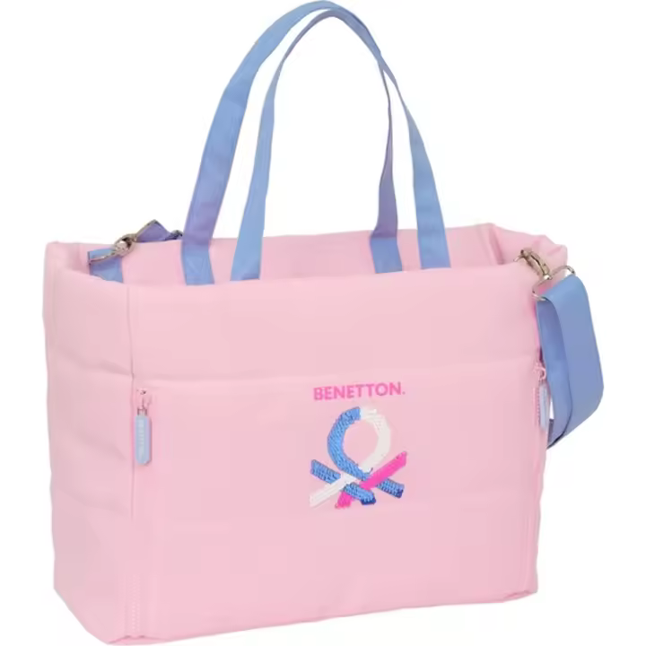 SAFTA - BOLSO CON BOLSILLO PARA PORTATIL 14-1   BENETTON "PINK" - Bolso para Portatil Material Resistente y Duradero con Diseño Ergonómico y Cómodo - Bolso Portatil para paseo Diseño Único y Licencia Oficial By BENETTON "PINK" - 1