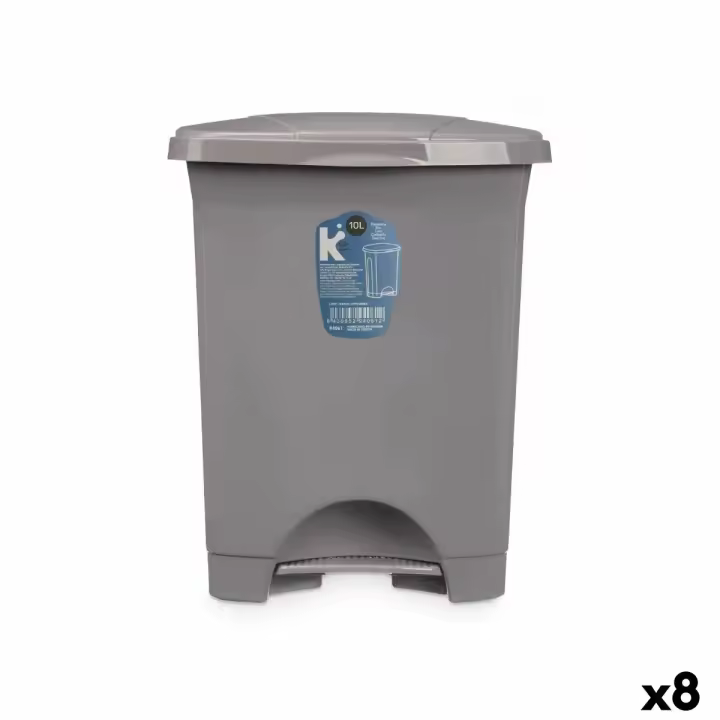 Papelera con Pedal Gris Plástico 10 L (8 Unidades) - 1