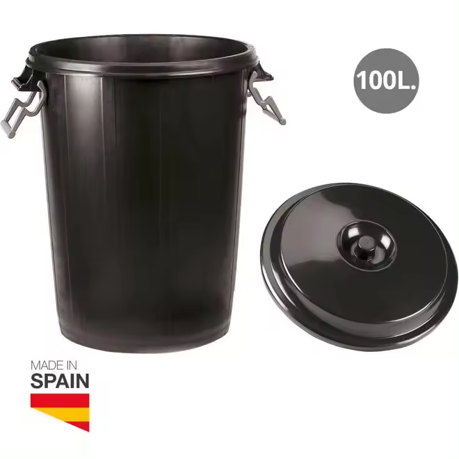Gsc Garsaco Cubo Basura GSC 100 Litros con Tapa - Gran Capacidad - Negro - Made In Spain - 1