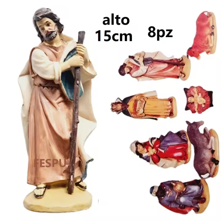 Nacimiento 8 piezas 15cm,FIGURA DE BELEN,DECORACION DE NAVIDAD,GERIMPORT,FESPU - 1