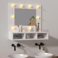 vidaXL Mueble con espejo y luces LED 60x31,5x62 cm en color Gris hormigón/Gris sonoma/Blanco brillante y más | almacenamiento funcional diseño moderno para baño dormitorio sala - details 2