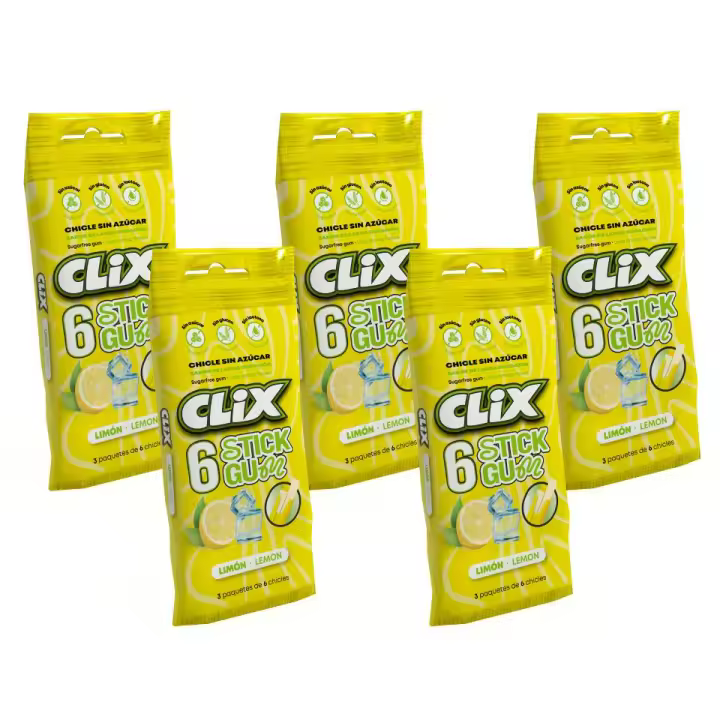 Pack 5 Multipack Clix 6 Chicle sin azúcar en lámina sabor Ginger Lemon - 1