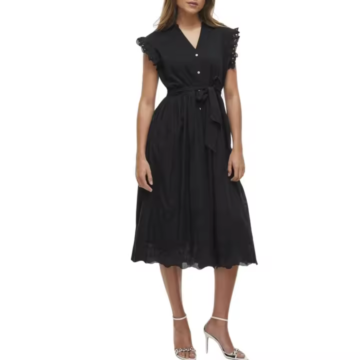 VIANGLASSI V-NECK S/L MIDI DRESS Black Beauty - 1