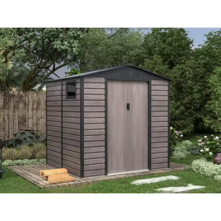 Vente-unique - Caseta de jardín de acero galvanizado efecto madera ADELMO - gris - 4,15 m² - 1