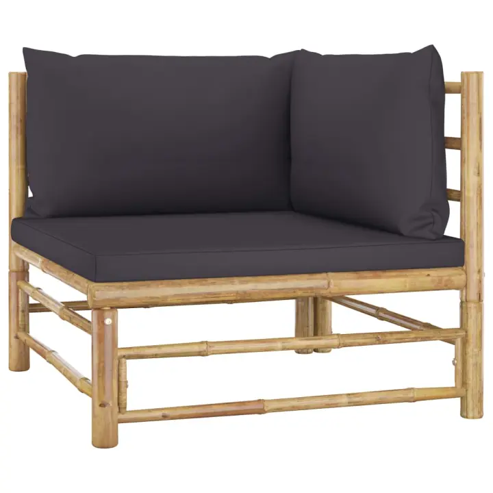 vidaXL Set de muebles de jardín 2 piezas bambú y cojines Blanco, Gris oscuro, Conjunto Terraza Muebles Jardín Exterior Juego de Muebles de jardín Mueble Jardín Exterior Muebles de Salon Exterior - 1