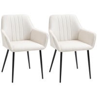 HOMCOM Sillas de Comedor HOMCOM Sillas de Visita Diseño Escandinavo - Juego de 2 sillas - Patas cónicas de metal negro - Asiento, respaldo y reposabrazos ergonómicos de Lino - details 0