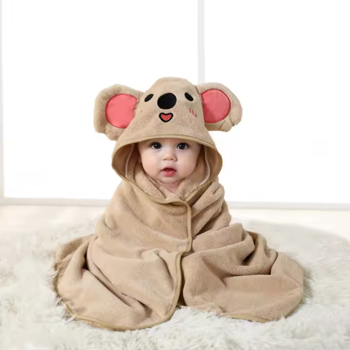 Manta De Bano Para Bebé With Diseño De Animal De Dibujos Animados Y Capucha Poliester Unisex Para Salir En Carritos De Compras Adecuada Para 0-1 Años Use En Todas Las Estaciones - 1