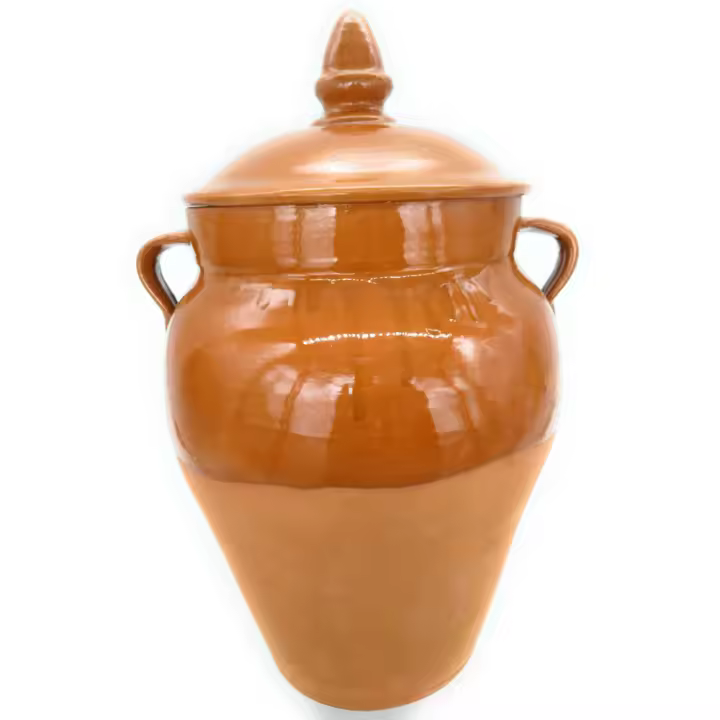 Tinaja artesanal de barro para aceitunas con tapa 15l. 50cm. - 1