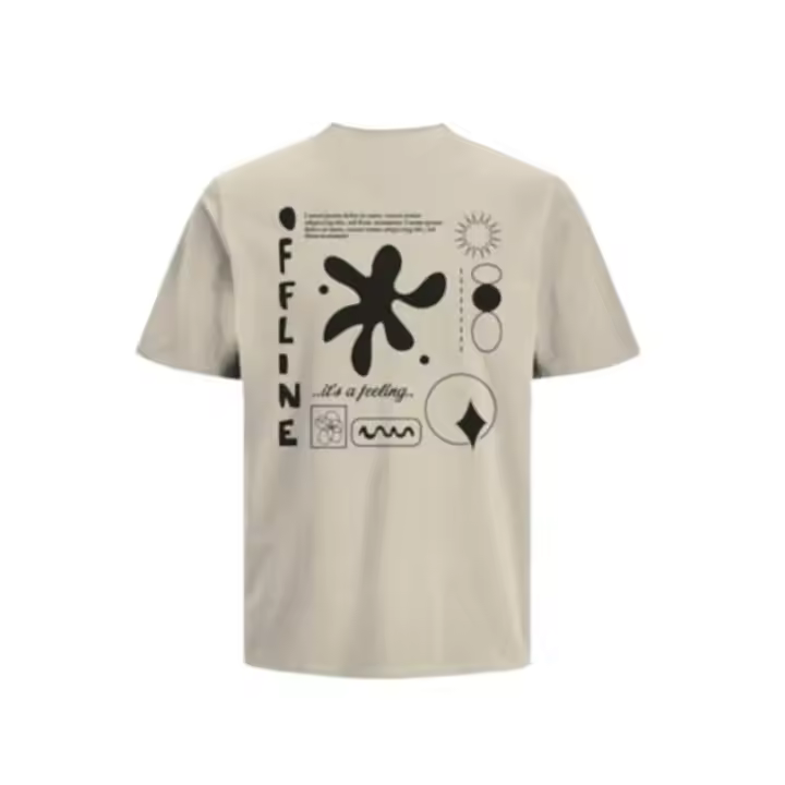 JACK&JONES - Camiseta de Manga Corta para Hombre en Color Beige con Print Posterior - 1