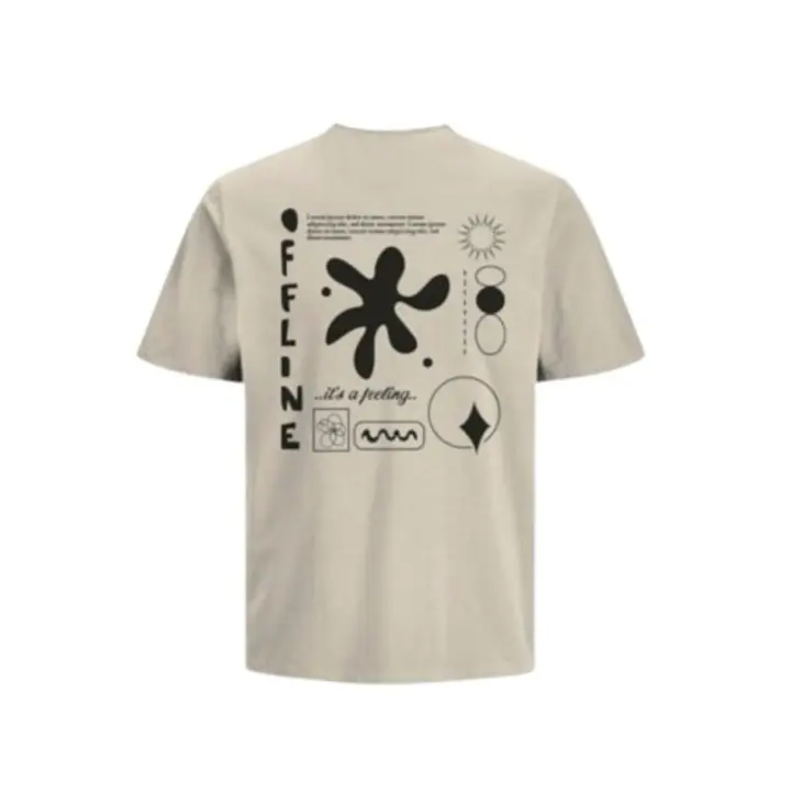 JACK&JONES - Camiseta de Manga Corta para Hombre en Color Beige con Print Posterior - 1