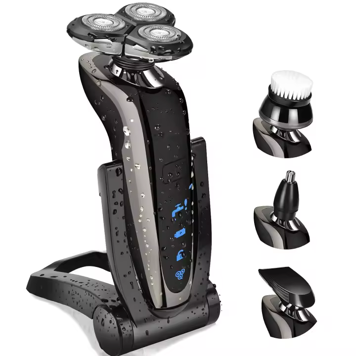 Afeitadora eléctrica para hombres, afeitadora rotativa resistente al agua, recargable, con recortador de nariz, patillas, cepillo de limpieza facial - 1