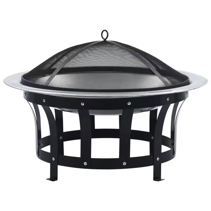 vidaXL Brasero de jardín con parrilla acero inoxidable 76 cm - 1