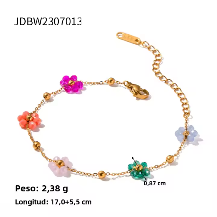 Pulsera De Cadena De Metal Con Pequeñas Flores De 5 Colores Uworld Para Mujer Resistente Al Agua Joyería Brillante Y Elegante - 1