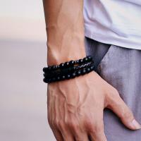 Set De 3 Pulseras Para Hombre Noter 8mm Piedra Natural De Onix Y Ojos De Tigre Con Cierre Magnético En Cuero Pulsera Hombre Regalo - details 1